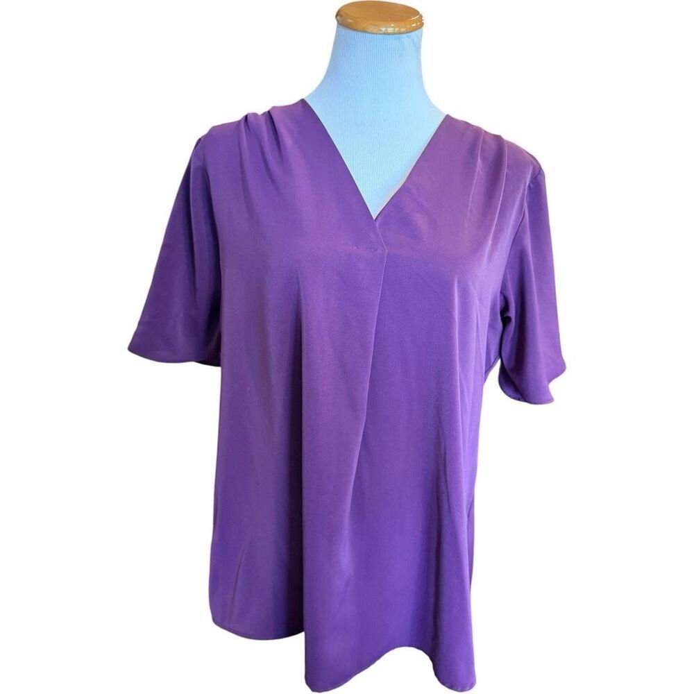 Womens Timeson Solid Purple Split Neck Top Blouse - Sz XL